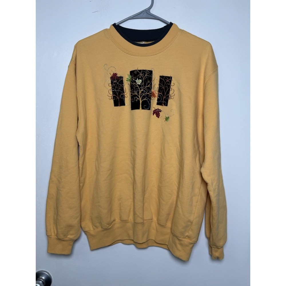 Decorated Originals Vintage Women's Large Mustard Embroidered Sweatshirt Fall